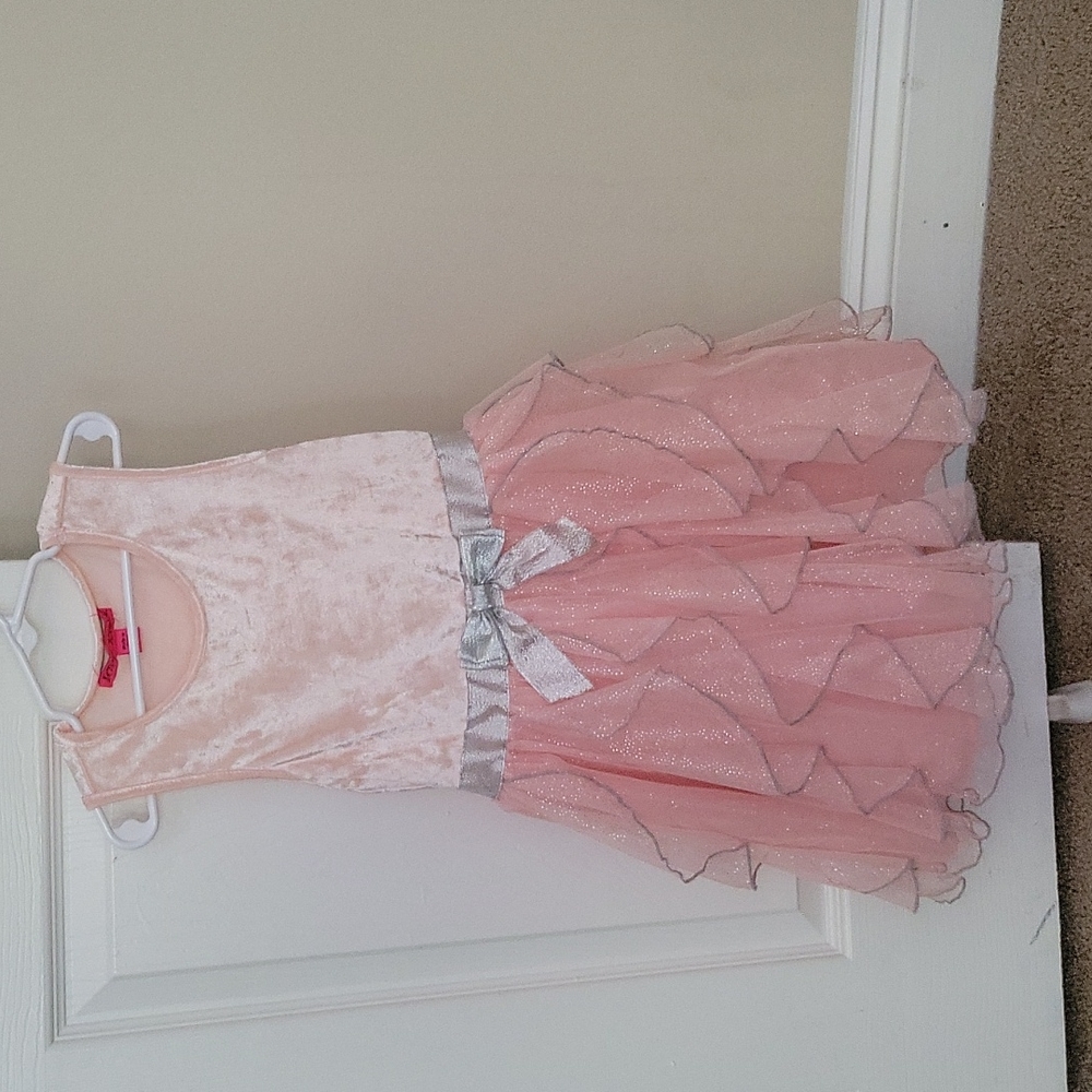 Girls Pink/Silver Lace Dress